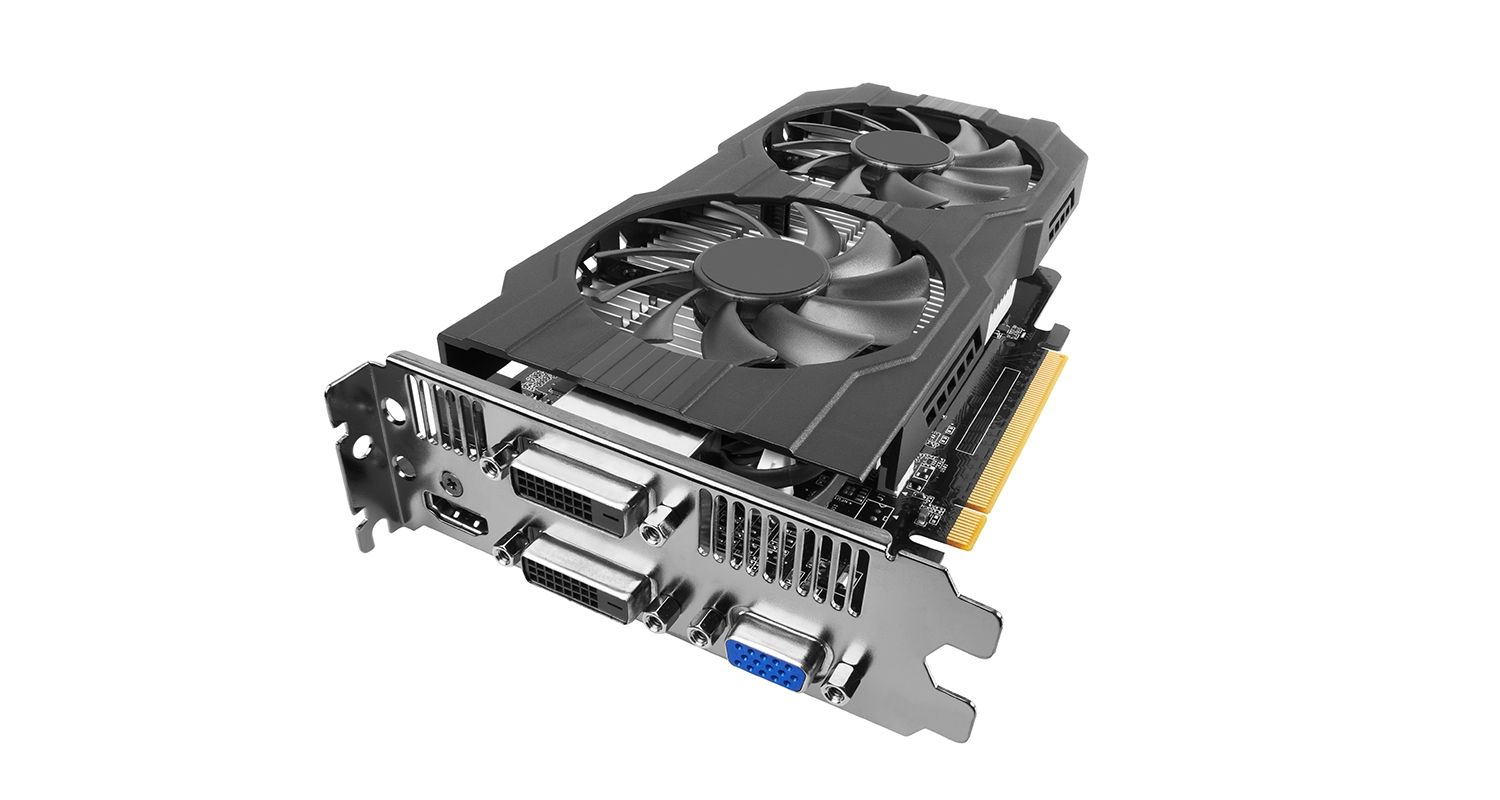 白を背景にしたパソコン用グラフィックスプロセッシングユニット(GPU)