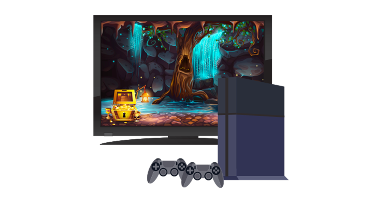 ゲームコンソールとテレビ画面