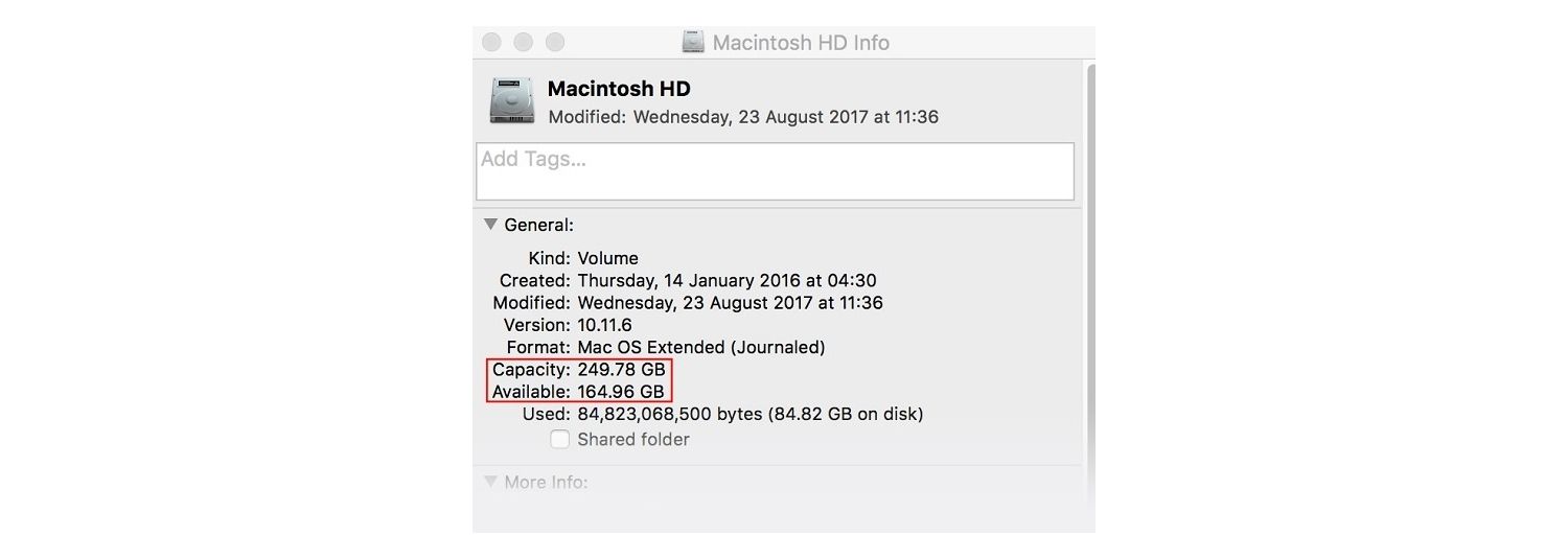 Macintosh HDの[情報]ウインドウ